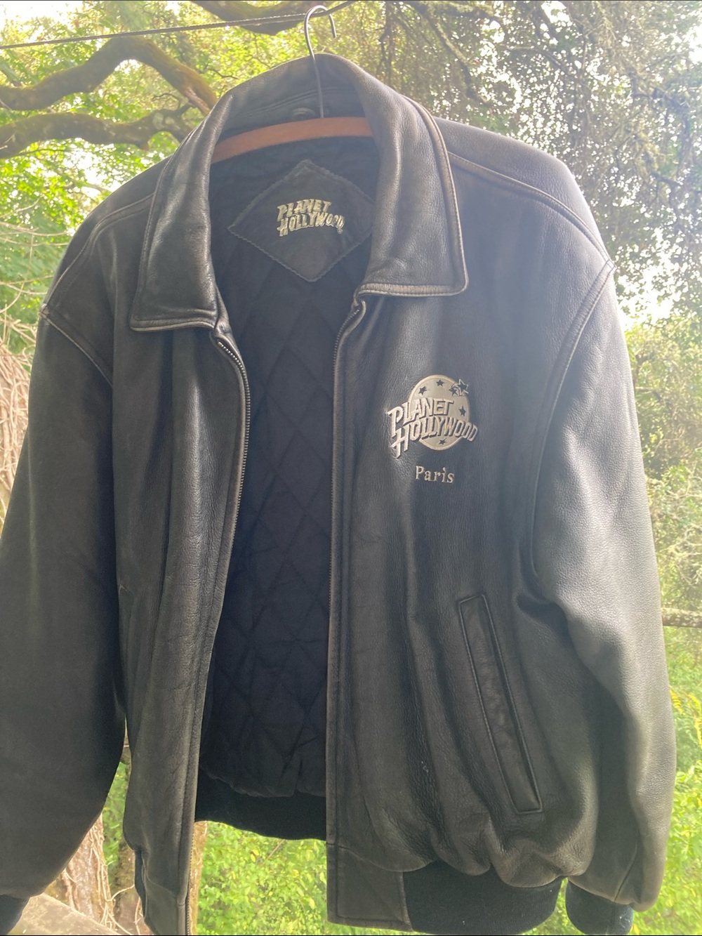 Planet Hollywood Paris Black Leather Bomber Jacket